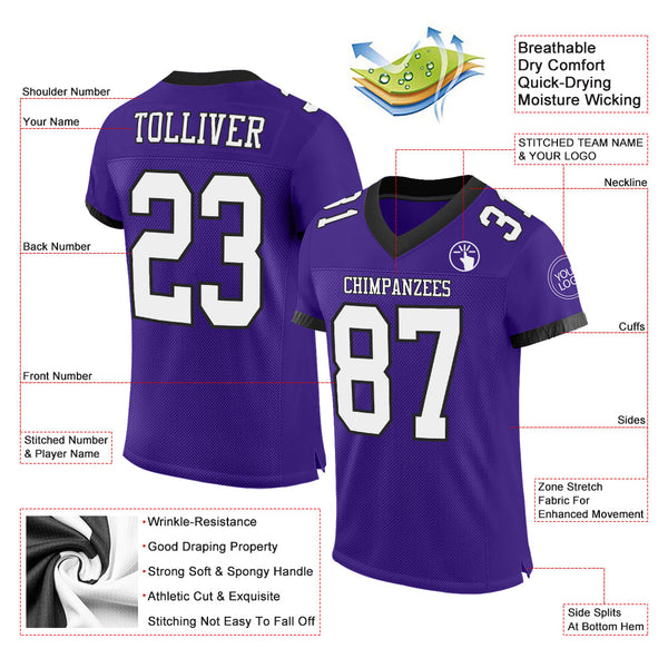 Custom Football Jersey - Purple White-Black Mesh Authentic