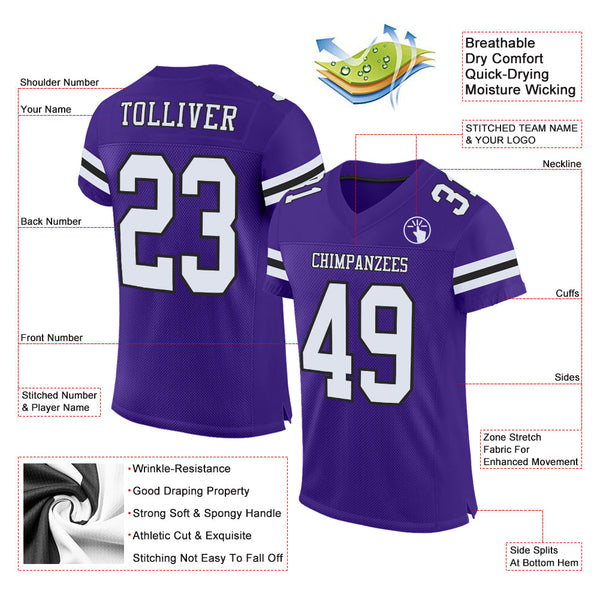 Custom Football Jersey - Purple White-Black Mesh Authentic