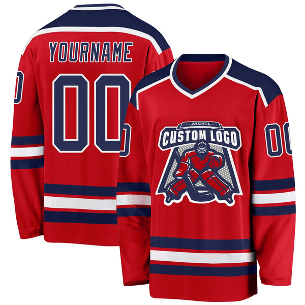 Custom Hockey Jersey - Red Navy-White