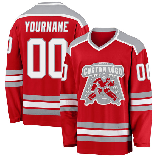Custom Hockey Jersey - Red White-Gray