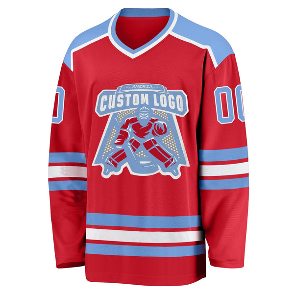 Custom Hockey Jersey - Red Light Blue-White