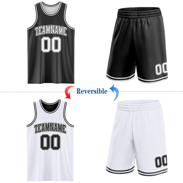 Custom Basketball Jersey - Reversible Black White Double Side Sublimation Set