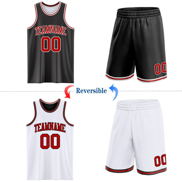 Custom Basketball Jersey - Reversible Black Red-White Double Side Sublimation Set