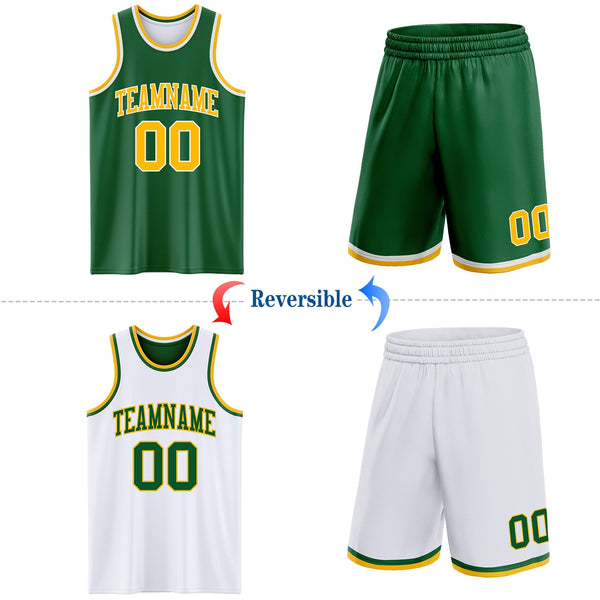 Custom Basketball Jersey - Reversible Kelly Green Gold-White Double Side Sublimation Set