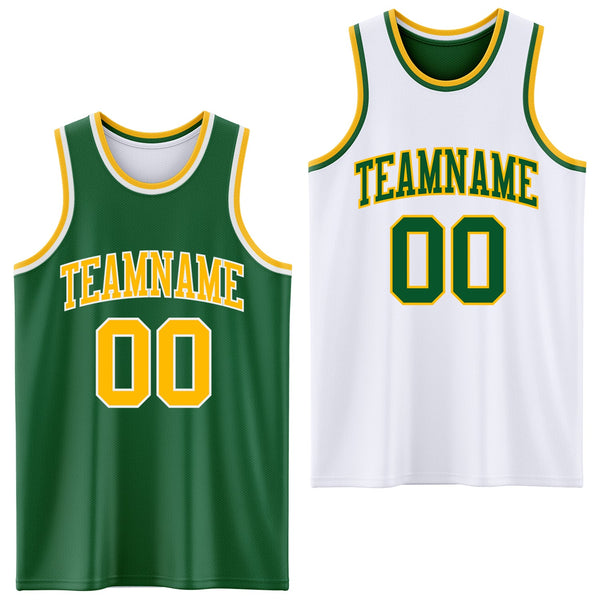Custom Basketball Jersey - Reversible Kelly Green Gold-White Double Side Sublimation Set
