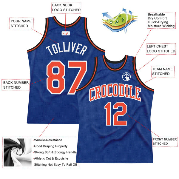 Custom Basketball Jersey - Royal Orange-White Authentic Throwback