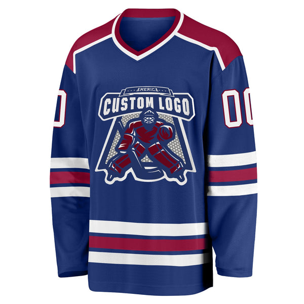 Custom Hockey Jersey - Royal White-Maroon