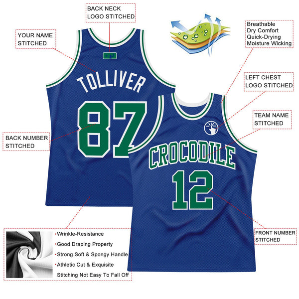 Custom Basketball Jersey - Royal Kelly Green-White Authentic Throwback
