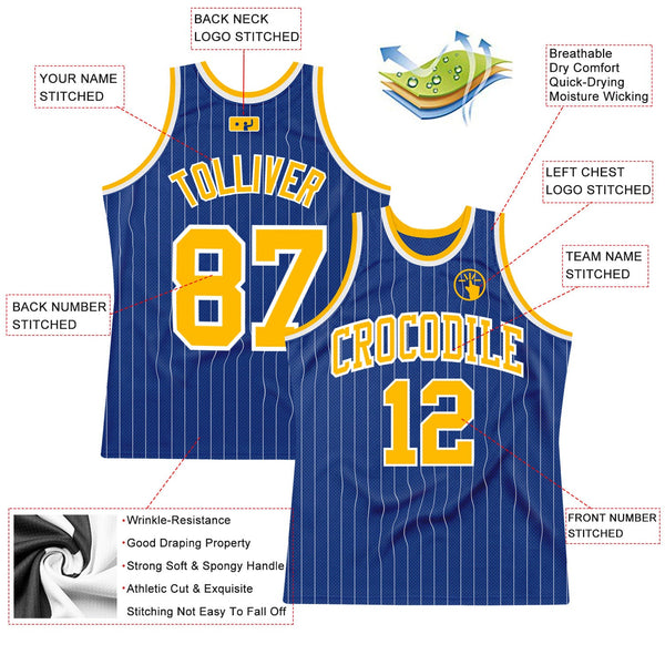 Custom Basketball Jersey - Royal White Pinstripe Gold-White Authentic