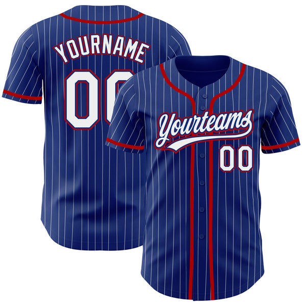 Custom Baseball Jersey - Royal White Pinstripe Red Authentic
