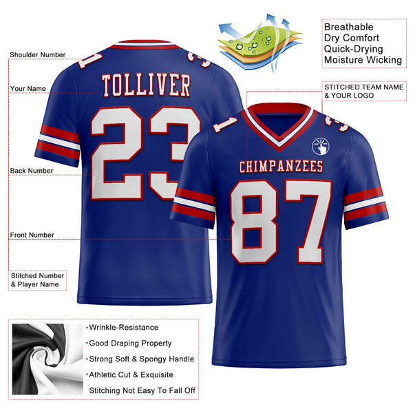 Custom Football Jersey - Royal White-Red Authentic