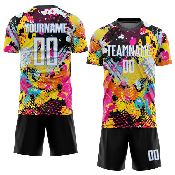 Custom Soccer Jersey - Graffiti Pattern White-Light Blue Sublimation Uniform