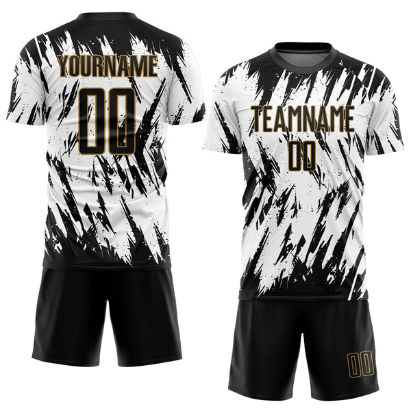 Custom Soccer Jersey - White Black-Old Gold Sublimation Uniform