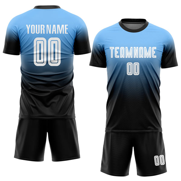 Custom Soccer Jersey - Powder Blue White-Black Sublimation Fade Fashion Uniform