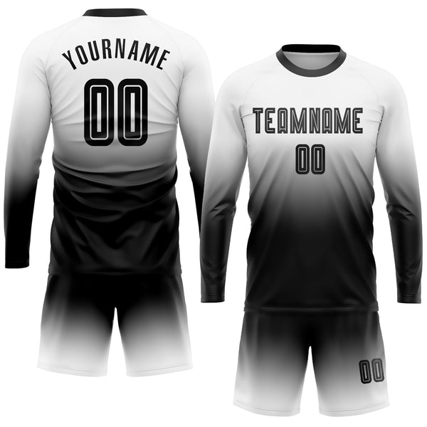 Custom Soccer Jersey - White Black Sublimation Long Sleeve Fade Fashion Uniform