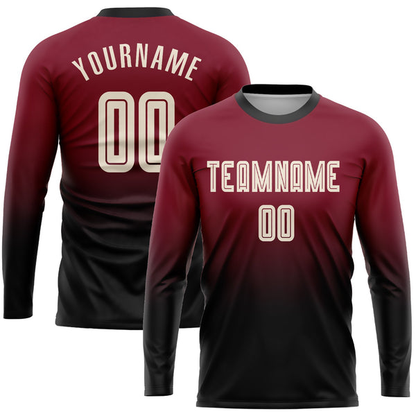 Custom Soccer Jersey - Crimson Cream-Black Sublimation Long Sleeve Fade Fashion Uniform
