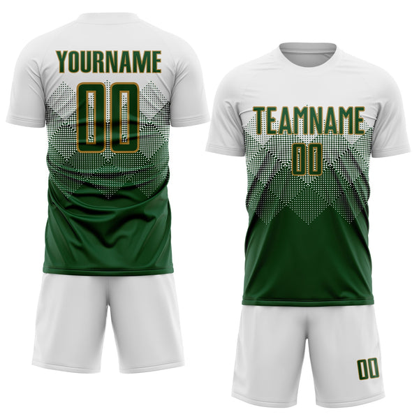 Custom Soccer Jersey - White Green-Old Gold Sublimation Uniform