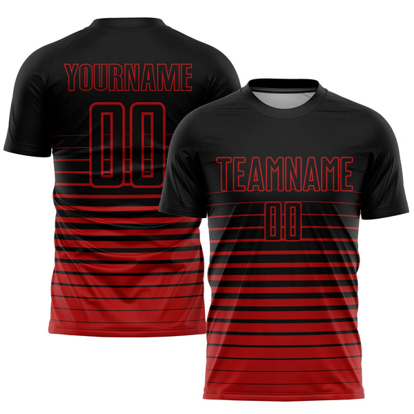Custom Soccer Jersey - Black Red Pinstripe Fade Fashion Sublimation Uniform