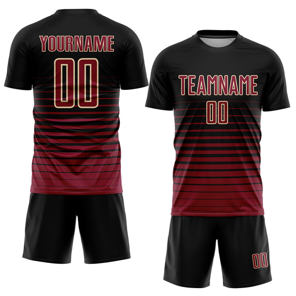 Custom Soccer Jersey - Black Maroon-Cream Pinstripe Fade Fashion Sublimation Uniform