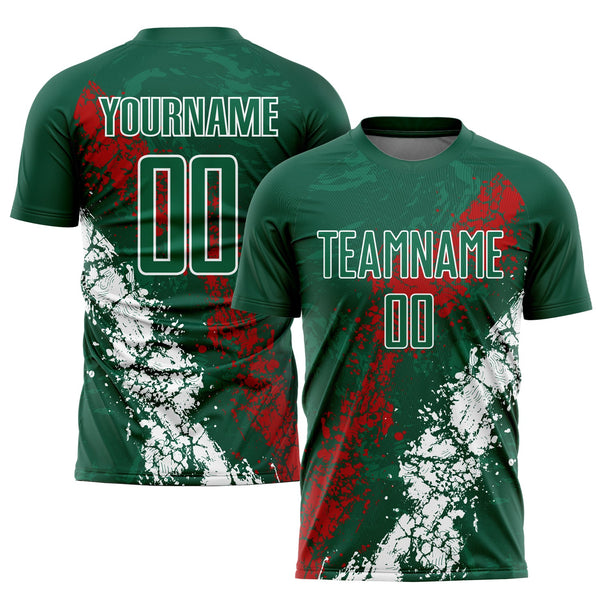 Custom Soccer Jersey - Green Red-White Sublimation Mexico Uniform
