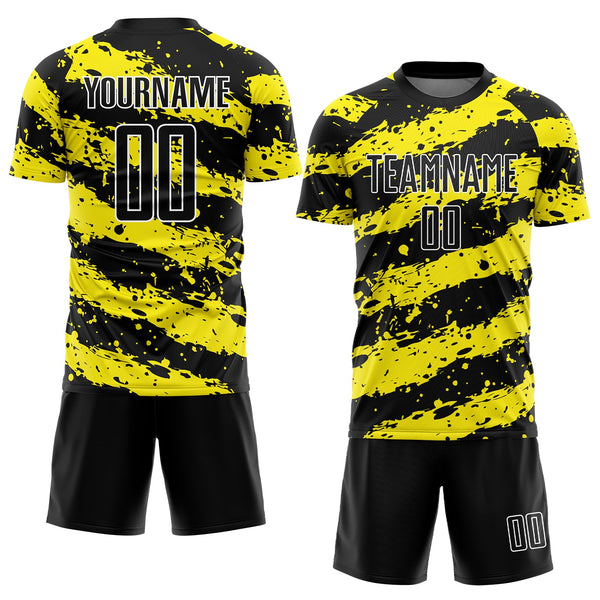 Custom Soccer Jersey - Black Light Yellow-White Splash Sublimation Uniform