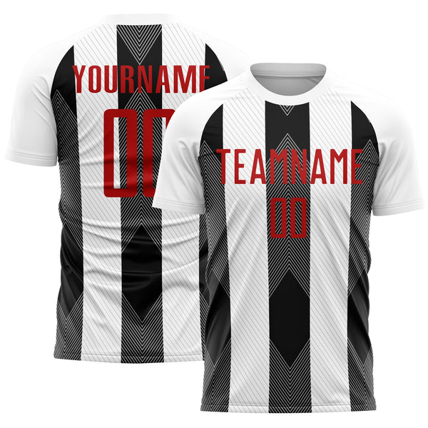 Custom Soccer Jersey - White Red-Black Line Sublimation Uniform