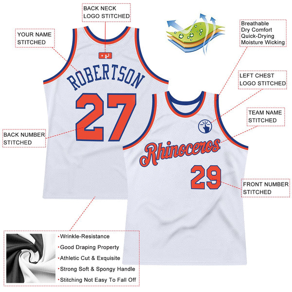 Custom Basketball Jersey - White Orange-Royal Authentic Throwback