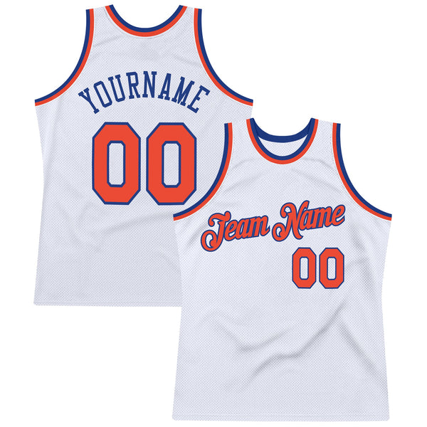 Custom Basketball Jersey - White Orange-Royal Authentic Throwback