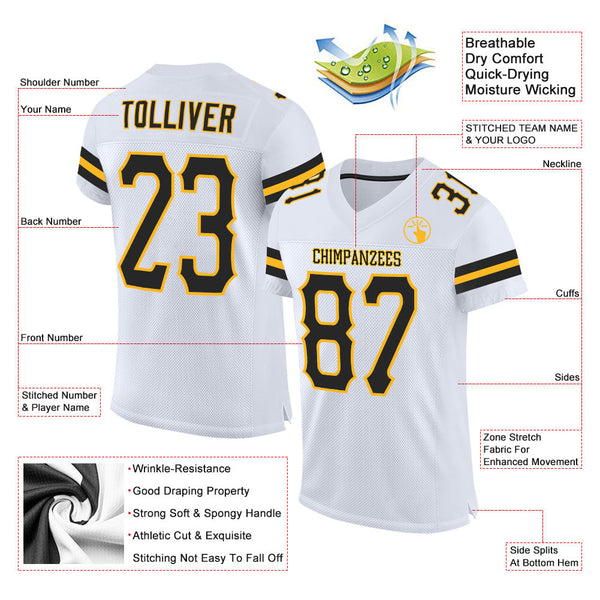 Custom Football Jersey - White Black-Gold Mesh Authentic