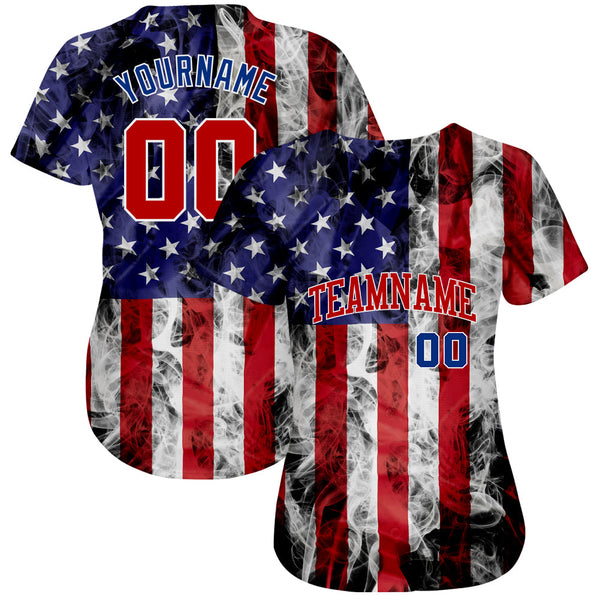Custom Baseball Jersey - White Red-Royal 3D American Flag Fashion Authentic