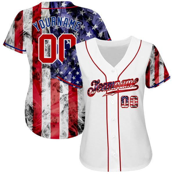 Custom Baseball Jersey - White Red-Royal 3D American Flag Authentic