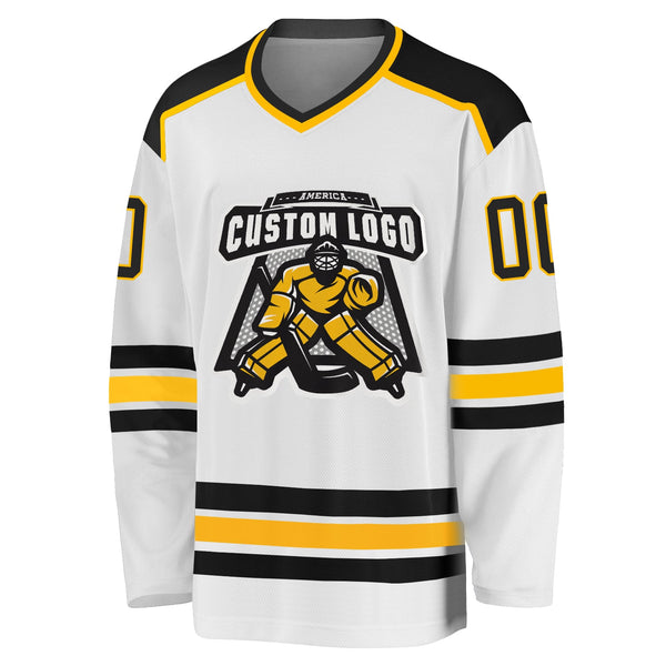 Custom Hockey Jersey - White Black-Gold