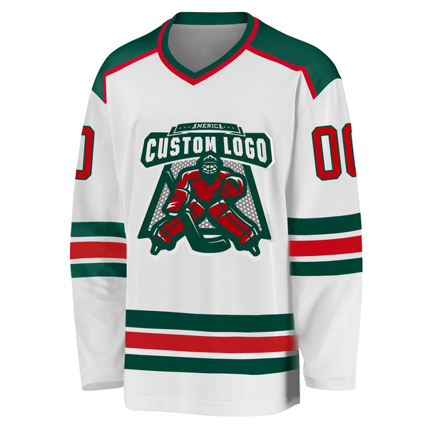 Custom Hockey Jersey - White Red-Green