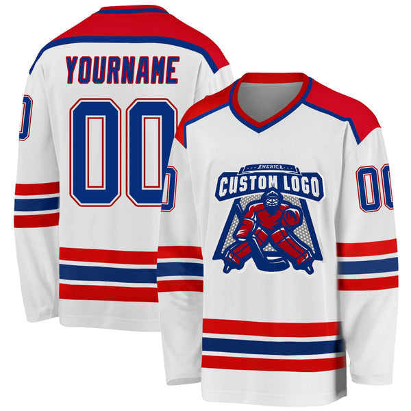 Custom Hockey Jersey - White Royal-Red