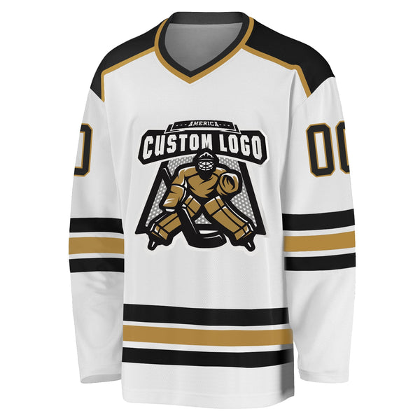 Custom Hockey Jersey - White Black-Old Gold