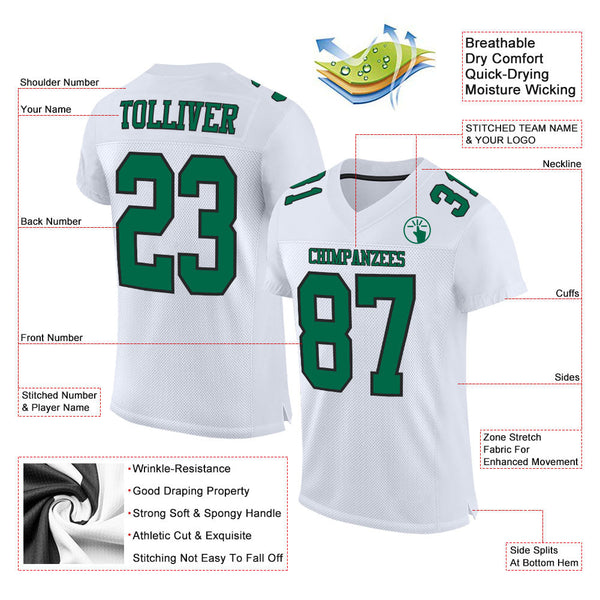 Custom Football Jersey - White Kelly Green-Black Mesh Authentic