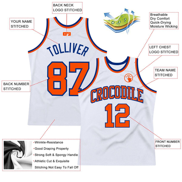 Custom Basketball Jersey - White Orange-Royal Authentic Throwback