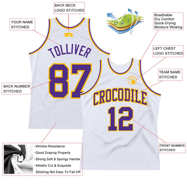 Custom Basketball Jersey - White Purple-Gold Authentic Throwback
