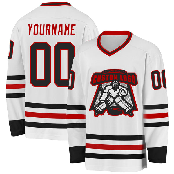 Custom Hockey Jersey - White Black-Red