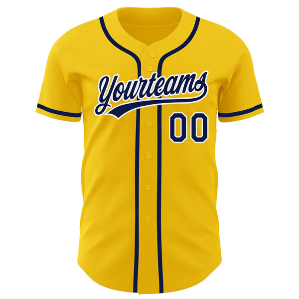 Custom Baseball Jersey - Yellow Navy-White Authentic