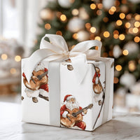 Music Christmas Gift Wrap, Acoustic Guitar Santa Wrapping Paper, Guitar Santa Holiday Wrapping Paper
