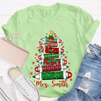 Custom Name Christmas Tree Shirt, Personalized Christmas Tree T-Shirt, Colored Pencil Christmas Tree Tee, Holiday Teacher Xmas Shirt