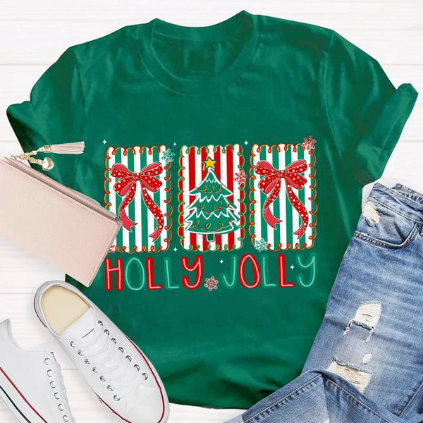 Personalized Family Name Holiday Shirt, Custom Christmas Tree Bow T-Shirt, Adorable Coquette Christmas Tree Tee, Xmas Family 