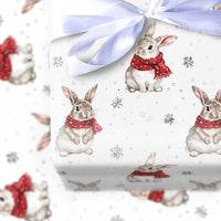 Watercolor Rabbit in Scarf Gift Wrap, Winter Bunny Wrapping Paper, Adorable Christmas Wrapping Paper, Snowy Holiday Present Gift Wrap Roll