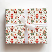 Adorable Holiday Elves Gift Wrap, Whimsical Santa and Elf Wrapping Paper, Watercolor Christmas Wrapping Paper, Kids Festive Present Paper Roll