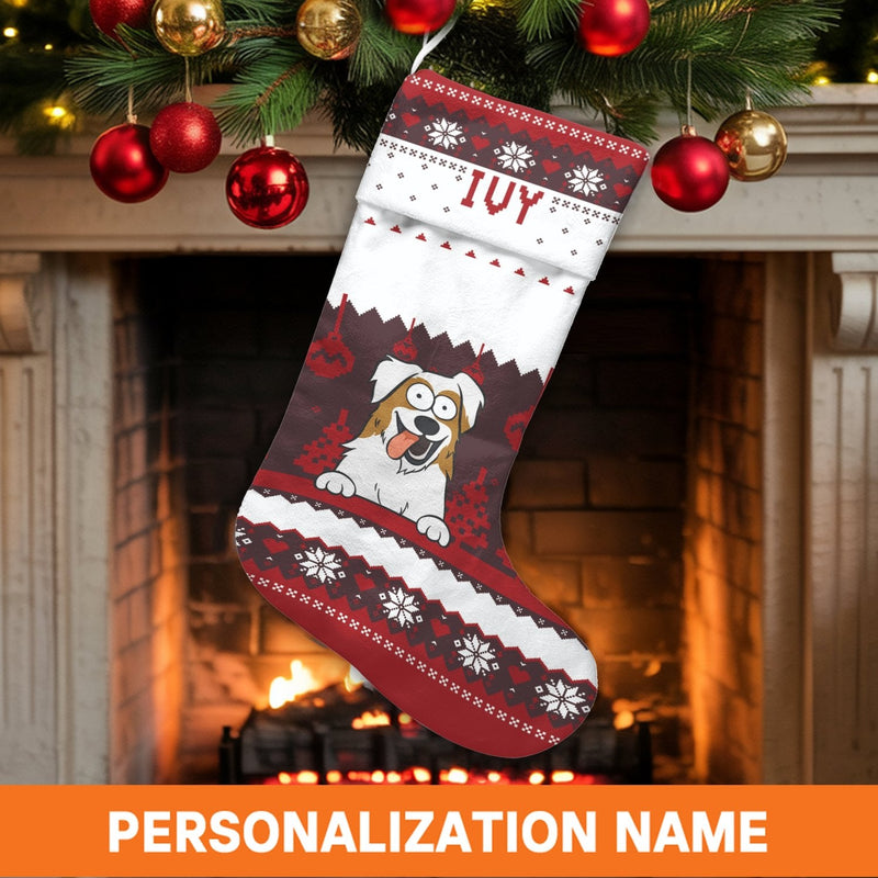 Custom Dog Name Holiday Stocking, Personalized Australian Shepherd Christmas Stocking, Aussie Pet Xmas Stocking, Dog Lover Holiday Decor