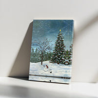 Winter Landscape Snowman Canvas Print, Christmas Snowman Canvas Wall Art, Holiday Scene Canvas Art, Comfy Winter Wall Decor, Xmas Home Present