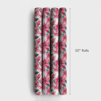 Watercolor Floral Christmas Gift Wrap, Pink Poinsettia Wrapping Paper, Botanical Winter Holiday Paper, Elegant Festive Wrapping Paper Roll