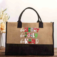 Retro Holiday Christmas Tote Bag, Be Merry Be Jolly Be Kind Cotton Tote Bag, Festive Winter Slogan Shopper, Daily Canvas Shoulder Bag