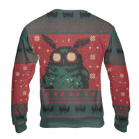 8-Bit Cryptid Ugly Sweater, Pixel Art Mothman Ugly Christmas Sweater, Retro Holiday Graphic Sweater, Humorous Cryptid Lover Xmas Crewneck